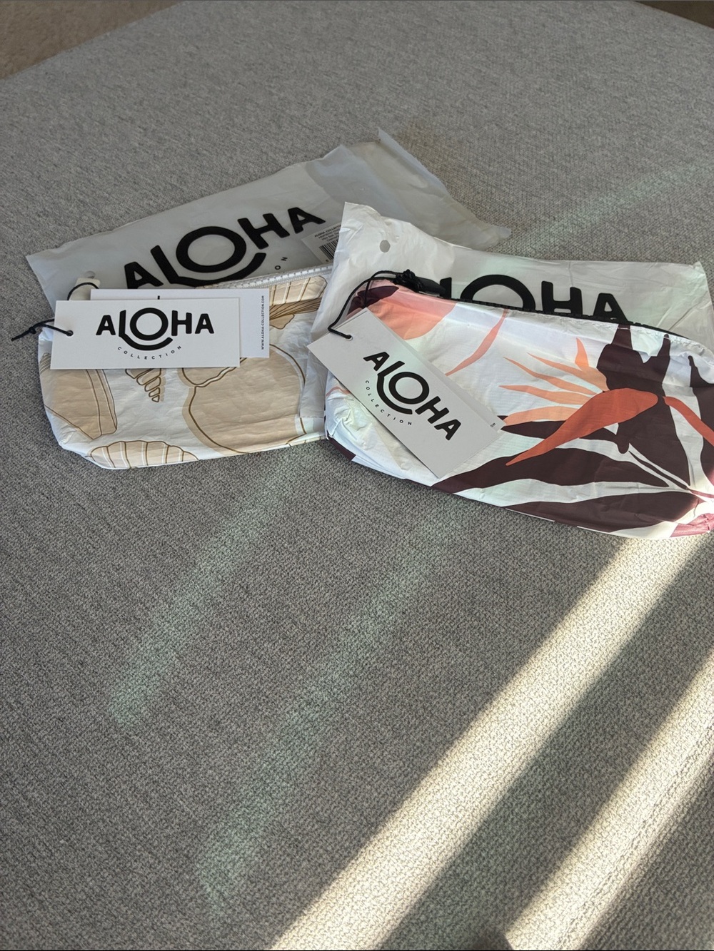 ALOHA Collection Cosmetic Bags - White, Beige & Brown Floral Print